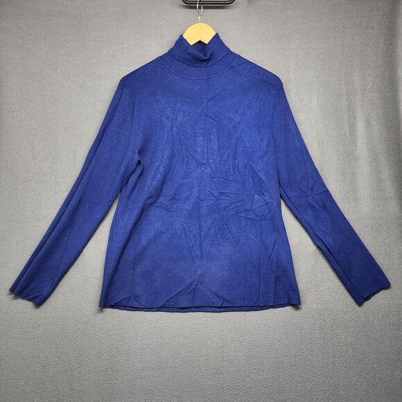 Chico's Sweater Womens XL Blue Turtleneck Ribbed Rayon Blend Long Sleeve Knit - Picture 1 of 8